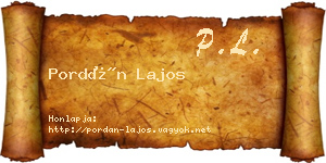 Pordán Lajos névjegykártya
